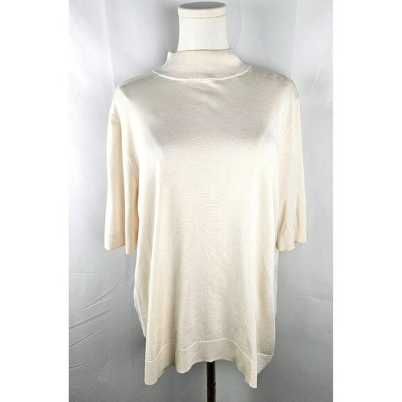 Chicos Cream Ivory Mock Neck Sweater Top XL Short Sleeve Chicos Sz 3 - Picture 1 of 6